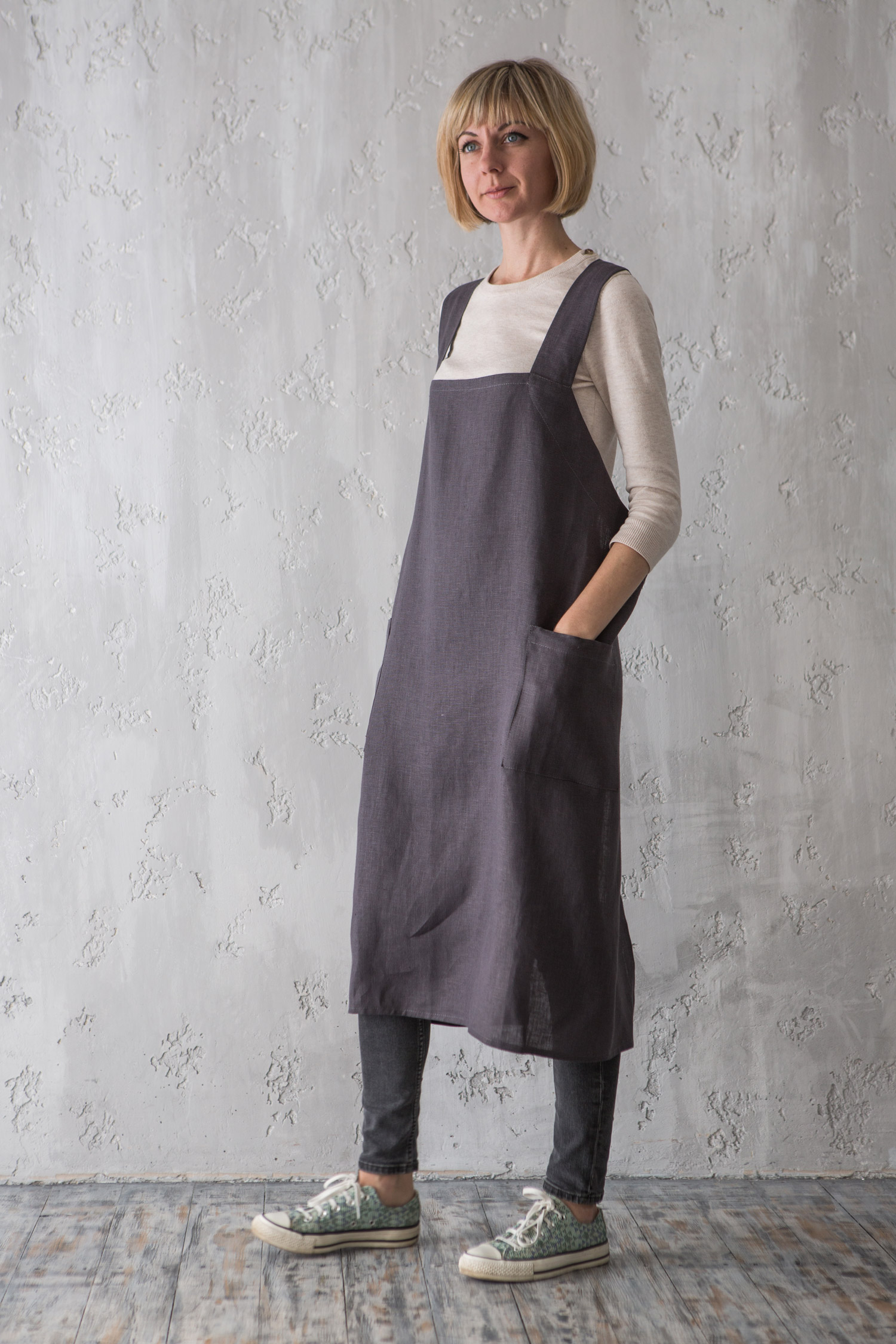 Grey Linen Pinafore | The Prancing Hare